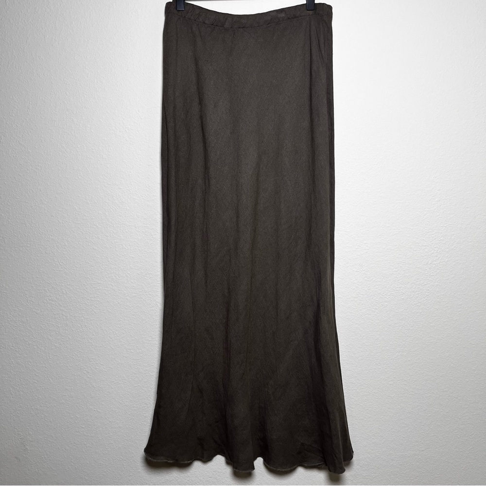 VTG 90s Architecture USA Women 100% Linen Maxi Skirt Brown Gray Goblincore